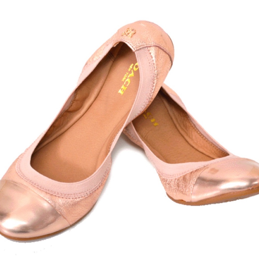 Coach Dahlia Pink Rose Gold Ballet Flats with Metallic Cap Toe